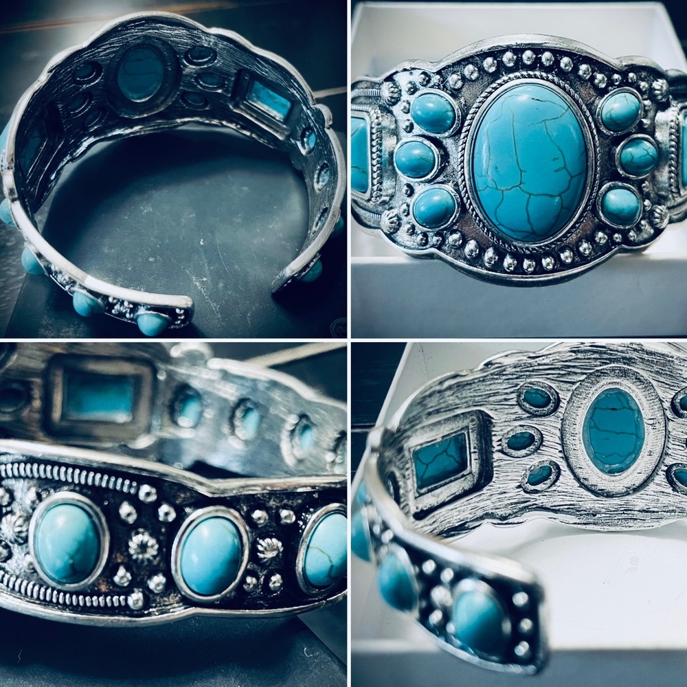 Stunning Sterling Silver W/ Turquoise Howlite Dangle Bracelet